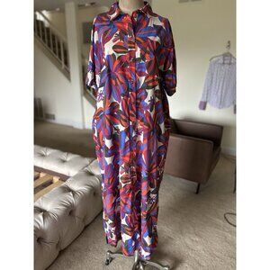 Sezane Alani Button Down Maxi Midi Shirt Dress 44 Patch Pocket Floral